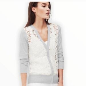 Loft Grey Cardigan White Crochet Lace Small